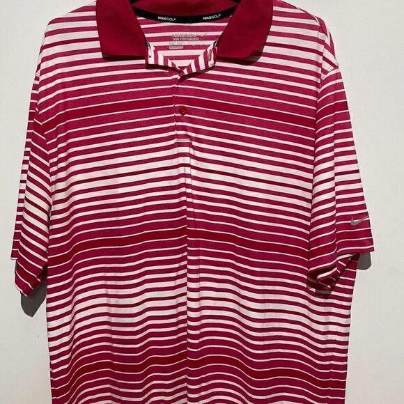 Nike Golf Tour Performance Men's Pink White Dri Fit Stripe Polo Shirt Size 2XL - Picture 1 of 9